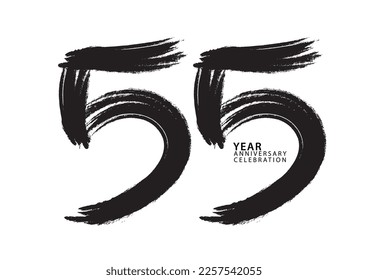 55 year anniversary celebration logotype black paintbrush vector, 55 number design, 55th Birthday invitation, anniversary template, logo number design vector, calligraphy font, typography logo