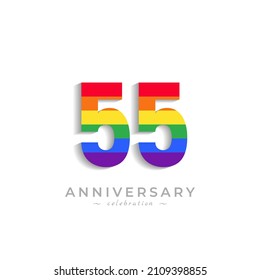 55 Year Anniversary Celebration with Rainbow Color for Celebration Event, Wedding, Greeting card, and Invitation Isolated on White Background