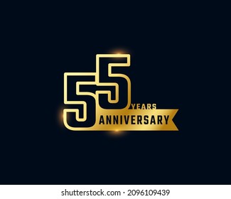 55 Year Anniversary Celebration with Shiny Outline Number Golden Color for Celebration Event, Wedding, Greeting card, and Invitation Isolated on Dark Background