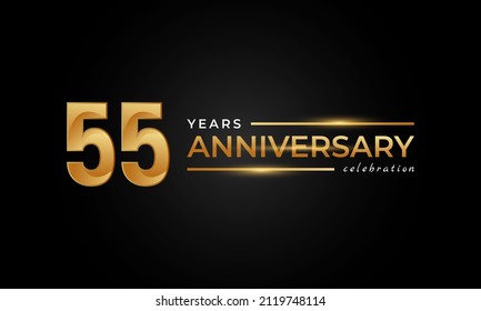 55 Year Anniversary Celebration with Shiny Golden and Silver Color for Celebration Event, Wedding, Greeting card, and Invitation Isolated on Black Background