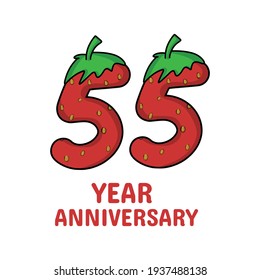 55 year anniversary celebration strawberry character vector template design illustration