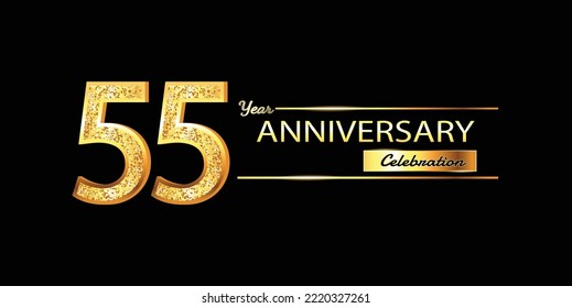 55 Year Anniversary celebration Vector Design. 55th Anniversary celebration. Gold Luxury Banner of 55th Anniversary celebration with glitter 3D. Vector anniversary