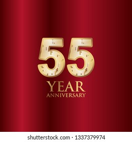 55 Year Anniversary Gold With Red Background Vector Template Design Illustration