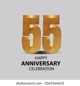 55 year anniversary, Gold shiny metallic numbers set, gold font sign isolated on gray background. Luxury fashion typography design for decoration, web, design, advertising. Vector illustration