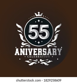 55 year anniversary logo with elegance silver color isolated on brown background for celebration event