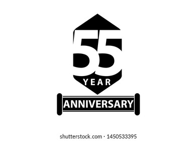 55 year anniversary, minimalist logo years, jubilee, greeting card. invitation. Sign Ribbon All Black space vector illustration on White background - Vector