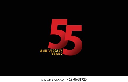 55 year anniversary red color, minimalist logo years, jubilee, greeting card. invitation on Grey background - Vector
