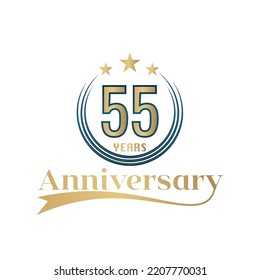 55 Year Anniversary Vector Template Design Illustration. Gold And Blue color design with ribbon