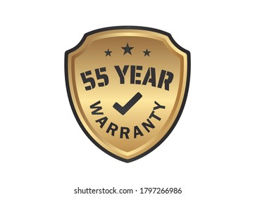 55 year Warranty Gold Shields on White Background