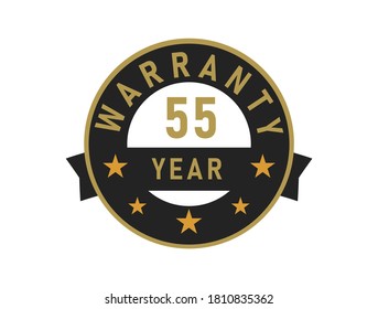 55 year warranty gold text with Black badge vector image