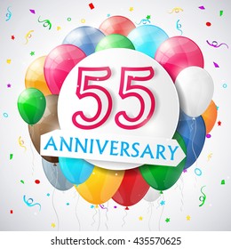 55 years anniversary celebration background with balloons. Vector illustration.