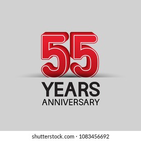 55 years anniversary celebration company design red big number isolated on white background 