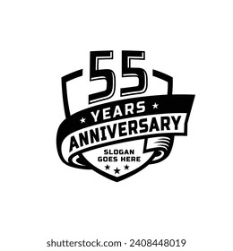 Plantilla de diseño de celebración de 55 años. Logo del 55 aniversario. Vector e ilustración.