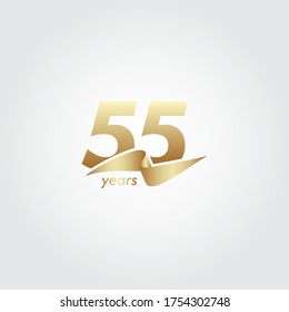 55 Years Anniversary Celebration Gold Ribbon Vector Template Design Illustration