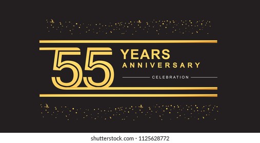 55 years anniversary celebration logotype with golden multiple line and confetti golden color isolated on black background, vector design for greeting card and invitation card
