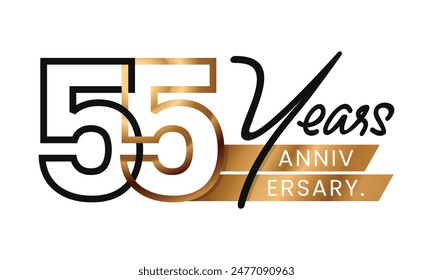 55 años Aniversario y celebración estilo minimalista de arte de línea. Diseño abstracto del logotipo del oro. Ilustración vectorial. Número para icono, etiqueta, insigna, sello, etiqueta, signo, sello, símbolo, insignia, sello, etc.