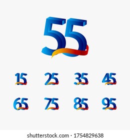 55 Years Anniversary Celebration Number Blue Vector Template Design Illustration