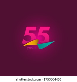 55 Years Anniversary Celebration Purple Ribbon Vector Template Design Illustration