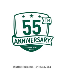 55 years anniversary celebration shield design template. 55th anniversary logo. Vector and illustration.