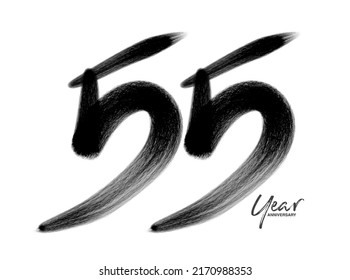 55 Years Anniversary Celebration Vector Template, 55 Years  logo design, 55th birthday, Black Lettering Numbers brush drawing hand drawn sketch, number logo design vector illustration