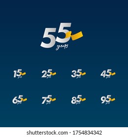 55 Years Anniversary Celebration White Blue and Yellow Ribbon Vector Template Design Illustration