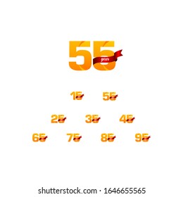 55 Years Anniversary Celebration Yellow With Red Ribbon Vector Template Design Illustration