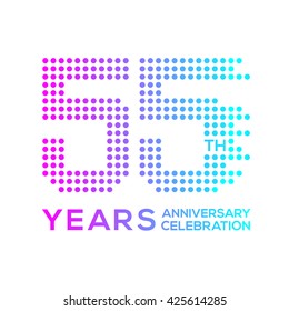 55 years anniversary with a circle,dotted,digital,technology logo
