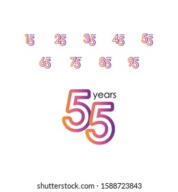 55 Years Anniversary Color full elegant set Celebration Vector Template Design Illustration