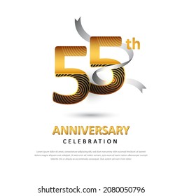 55 years anniversary creative logo template with ribbon. Poster template for Celebrating 55th event. Design for banner, magazine, brochure, web, invitation or greeting card. Vector illustration