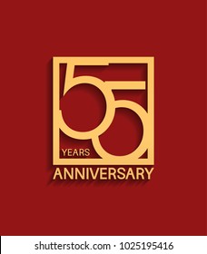 55 years anniversary design logotype golden color in square isolated on red background for celebration event