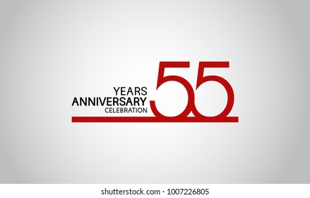 55 years anniversary design with simple line red color isolated on white background for celebration