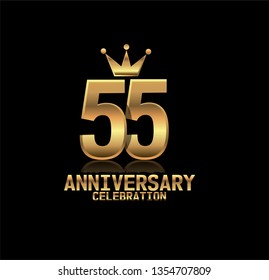 55 years anniversary with glasses design golden font and crown with reflection golden number.  Design with shadow or reflection under number. My all design can see in my port