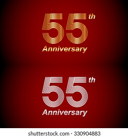 55 years anniversary Gold and Silvery Template logo