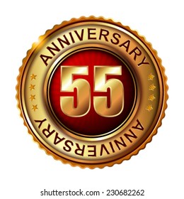 55 years anniversary golden label. Vector illustration.