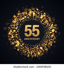 Elemento de diseño vectorial aislado con 55 años de aniversario. Logo de 50 años con efecto de luz borrosa sobre fondo oscuro