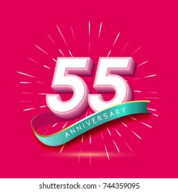 55 years anniversary logo celebration with firework and ribbon