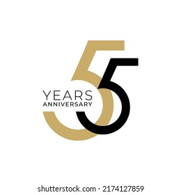 55 Years Anniversary Logo, Golden Color, Vector Template Design element for birthday, invitation, wedding, jubilee and greeting card illustration.