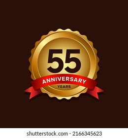 55 years anniversary logo with ribbon, golden Anniversary for booklet, leaflet, magazine, brochure poster, banner, web, invitation or greeting card. Vector illustrations.