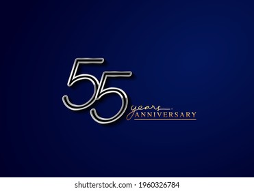 55 Years Anniversary Logo Silver Colored isolated on blue background, vector design for greeting card and invitation card