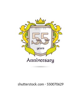 55 Years Anniversary Logo Using Heraldic Theme, Colorful and Isolated on white background