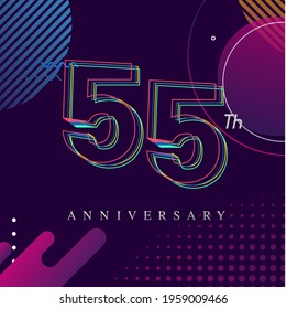 55 years anniversary logo, vector design birthday celebration with colorful geometric background and circles shape.
