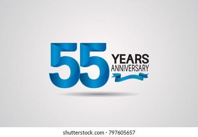 55 years anniversary logotype design with blue color and ribbon isolated on white background for celebration event