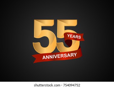 55 years anniversary logotype with elegance gold color and warp red ribbon