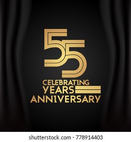 55 Years Anniversary Logotype with  Golden Multi Linear Number Isolated on Black Background