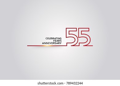 55 Years Anniversary logotype with red colored font numbers made of one connected line, isolated on white background for company celebration event, birthday