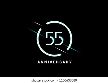 55 Years Anniversary logotype with white flat colored font number inside white circle can be used for company celebration, birthday, event.