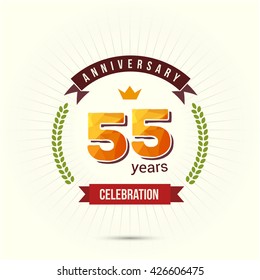 55 Years Anniversary with Low Poly Design and Laurel Ornaments