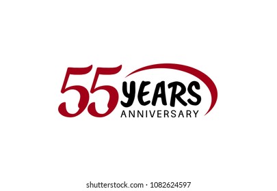 55 years anniversary red swoosh and black color design for company celebration isolated on white background 