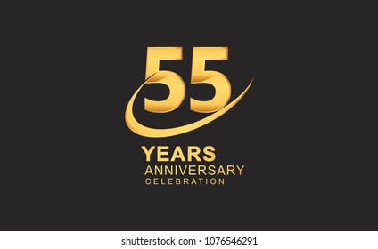 55 years anniversary with swoosh design golden color isolated on black background for celebration