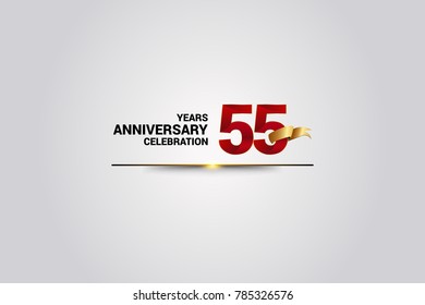 55 Years anniversary using red elegant number isolated on white background, with golden ribbon ca be use as celebration event logo